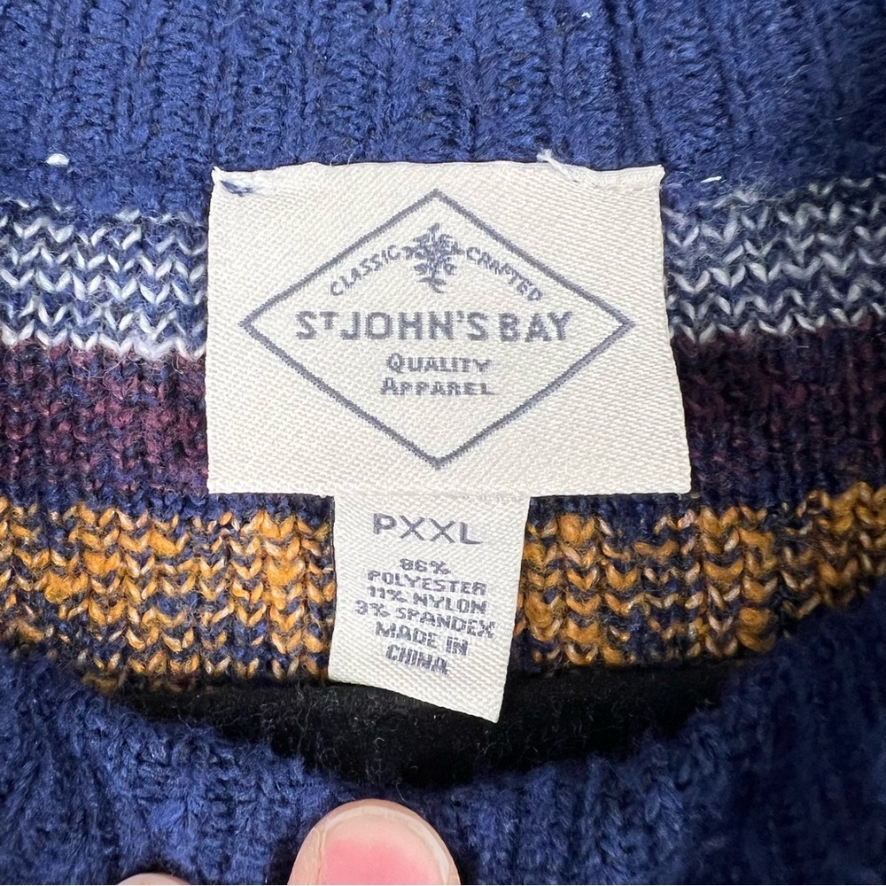 St. John's Bay Women’s Navy and Mustard Striped Sweater - Picture 4 of 8